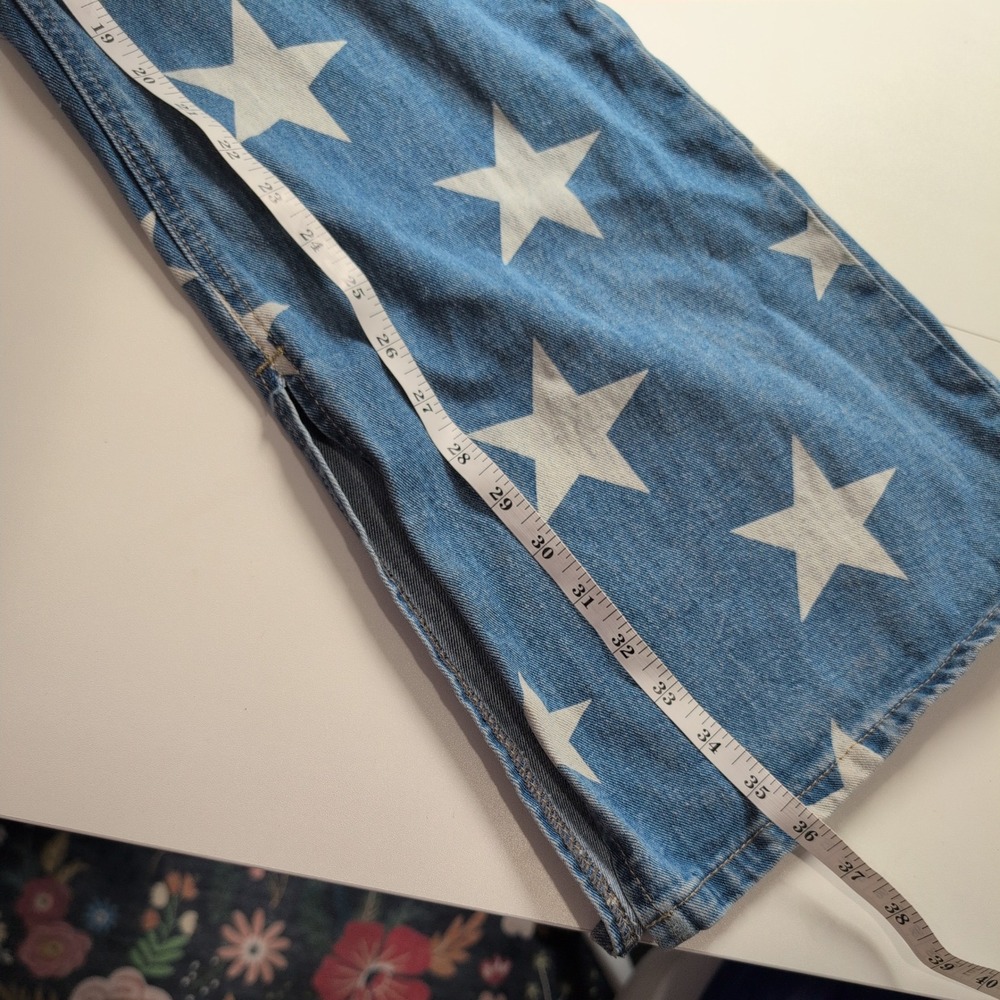 Rock and Roll Cowgirl Womens W31 L36 Star Print High Rise Flare Jeans Blue White - Picture 11 of 11
